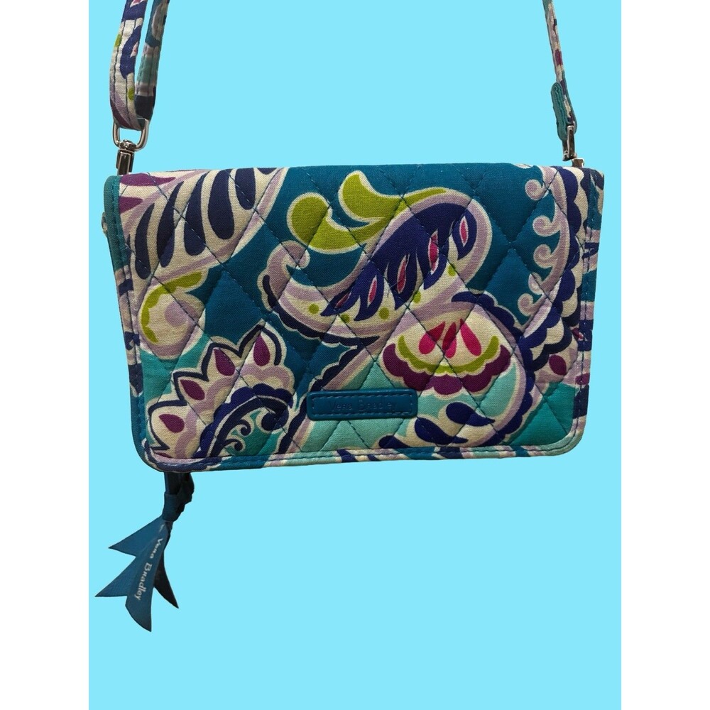 Vera Bradley Blue Paisley All-in-One Crossbody Wallet Wristlet Bag - Picture 2 of 10